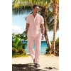 image:imageCOOFANDY Mens 2 Pieces Cotton Linen Set Casual Short Sleeve Henley Shirts Beach Yoga Pants Summer OutfitsPink