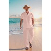 image:imageCOOFANDY Mens 2 Pieces Cotton Linen Set Casual Short Sleeve Henley Shirts Beach Yoga Pants Summer OutfitsPink