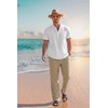 image:imageCOOFANDY Mens 2 Pieces Cotton Linen Set Casual Short Sleeve Henley Shirts Beach Yoga Pants Summer OutfitsWhite  Khaki
