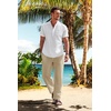 image:imageCOOFANDY Mens 2 Pieces Cotton Linen Set Casual Short Sleeve Henley Shirts Beach Yoga Pants Summer OutfitsWhite  Khaki