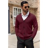 image:imageCOOFANDY Mens Cardigan Sweater Cable Knit V Neck Button up Sweaters Ribbed Cardigan Sweater with PocketsWine Red