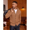 image:imageCOOFANDY Mens Cardigan Sweater Slim Fit Stand Collar Cardigan Casual Cable Knitted Button Down Sweater with PocketsLight Caramel
