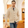 image:imageCOOFANDY Mens Cardigan Sweater Slim Fit Stand Collar Cardigan Casual Cable Knitted Button Down Sweater with PocketsLight Khaki
