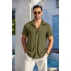 image:imageCOOFANDY Mens Casual Button Down Shirts Short Sleeve Textured Summer Beach Shirt with PocketArmy Green