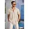 image:imageCOOFANDY Mens Casual Button Down Shirts Short Sleeve Textured Summer Beach Shirt with PocketBeige