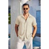 image:imageCOOFANDY Mens Casual Button Down Shirts Short Sleeve Textured Summer Beach Shirt with PocketBeige
