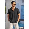 image:imageCOOFANDY Mens Casual Button Down Shirts Short Sleeve Textured Summer Beach Shirt with PocketBlack
