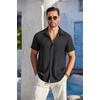 image:imageCOOFANDY Mens Casual Button Down Shirts Short Sleeve Textured Summer Beach Shirt with PocketBlack