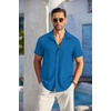 image:imageCOOFANDY Mens Casual Button Down Shirts Short Sleeve Textured Summer Beach Shirt with PocketBlue