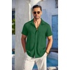 image:imageCOOFANDY Mens Casual Button Down Shirts Short Sleeve Textured Summer Beach Shirt with PocketDark Green