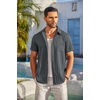 image:imageCOOFANDY Mens Casual Button Down Shirts Short Sleeve Textured Summer Beach Shirt with PocketDark Grey