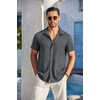 image:imageCOOFANDY Mens Casual Button Down Shirts Short Sleeve Textured Summer Beach Shirt with PocketDark Grey