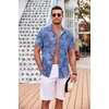 image:imageCOOFANDY Mens Casual Button Down Shirts Short Sleeve Textured Summer Beach Shirt with PocketGray Blueleaves