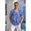 image:imageCOOFANDY Mens Casual Button Down Shirts Short Sleeve Textured Summer Beach Shirt with PocketGray Blueleaves