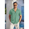 image:imageCOOFANDY Mens Casual Button Down Shirts Short Sleeve Textured Summer Beach Shirt with PocketGray Green