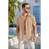 image:imageCOOFANDY Mens Casual Button Down Shirts Short Sleeve Textured Summer Beach Shirt with PocketKhaki