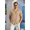 image:imageCOOFANDY Mens Casual Button Down Shirts Short Sleeve Textured Summer Beach Shirt with PocketKhaki
