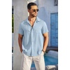 image:imageCOOFANDY Mens Casual Button Down Shirts Short Sleeve Textured Summer Beach Shirt with PocketLight Blue