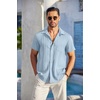 image:imageCOOFANDY Mens Casual Button Down Shirts Short Sleeve Textured Summer Beach Shirt with PocketLight Blue