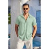 image:imageCOOFANDY Mens Casual Button Down Shirts Short Sleeve Textured Summer Beach Shirt with PocketLight Green
