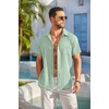image:imageCOOFANDY Mens Casual Button Down Shirts Short Sleeve Textured Summer Beach Shirt with PocketLight Green