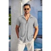 image:imageCOOFANDY Mens Casual Button Down Shirts Short Sleeve Textured Summer Beach Shirt with PocketLight Grey