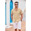 image:imageCOOFANDY Mens Casual Button Down Shirts Short Sleeve Textured Summer Beach Shirt with PocketLight Khaki
