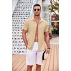 image:imageCOOFANDY Mens Casual Button Down Shirts Short Sleeve Textured Summer Beach Shirt with PocketLight Khaki