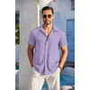 image:imageCOOFANDY Mens Casual Button Down Shirts Short Sleeve Textured Summer Beach Shirt with PocketLight Purple