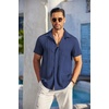 image:imageCOOFANDY Mens Casual Button Down Shirts Short Sleeve Textured Summer Beach Shirt with PocketNavy Blue