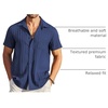 image:imageCOOFANDY Mens Casual Button Down Shirts Short Sleeve Textured Summer Beach Shirt with PocketNavy Blue