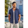 image:imageCOOFANDY Mens Casual Button Down Shirts Short Sleeve Textured Summer Beach Shirt with PocketNavy Blue