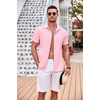 image:imageCOOFANDY Mens Casual Button Down Shirts Short Sleeve Textured Summer Beach Shirt with PocketPink