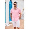 image:imageCOOFANDY Mens Casual Button Down Shirts Short Sleeve Textured Summer Beach Shirt with PocketPink