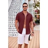 image:imageCOOFANDY Mens Casual Button Down Shirts Short Sleeve Textured Summer Beach Shirt with PocketWine Red
