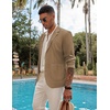 image:imageCOOFANDY Mens Casual Linen Blazer Lightweight Regular Fit Sport Coat One Button Suit JacketDark Khaki