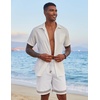 image:imageCOOFANDY Mens Casual Linen Shorts Elastic Waist Drawstring Loose Fit Summer Beach Vacation Shorts with PocketsBoho Jacquard 1