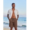 image:imageCOOFANDY Mens Casual Linen Shorts Elastic Waist Drawstring Loose Fit Summer Beach Vacation Shorts with PocketsBrown