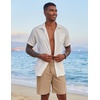 image:imageCOOFANDY Mens Casual Linen Shorts Elastic Waist Drawstring Loose Fit Summer Beach Vacation Shorts with PocketsDark Khaki