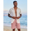 image:imageCOOFANDY Mens Casual Linen Shorts Elastic Waist Drawstring Loose Fit Summer Beach Vacation Shorts with PocketsFlamingo