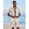 image:imageCOOFANDY Mens Casual Linen Shorts Elastic Waist Drawstring Loose Fit Summer Beach Vacation Shorts with PocketsKhaki