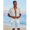 image:imageCOOFANDY Mens Casual Linen Shorts Elastic Waist Drawstring Loose Fit Summer Beach Vacation Shorts with PocketsLight Blue