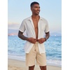 image:imageCOOFANDY Mens Casual Linen Shorts Elastic Waist Drawstring Loose Fit Summer Beach Vacation Shorts with PocketsLight Khaki