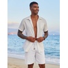 image:imageCOOFANDY Mens Casual Linen Shorts Elastic Waist Drawstring Loose Fit Summer Beach Vacation Shorts with PocketsWhite