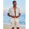 image:imageCOOFANDY Mens Casual Linen Shorts Elastic Waist Drawstring Loose Fit Summer Beach Vacation Shorts with PocketsZ KhakiWhite