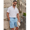 image:imageCOOFANDY Mens Casual Shorts 9 Cotton Drawstring Elastic Waist Lightweight Summer Beach Shorts with PocketsBaby Blue