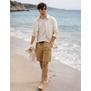 image:imageCOOFANDY Mens Casual Shorts 9 Cotton Drawstring Elastic Waist Lightweight Summer Beach Shorts with PocketsDark Khaki