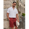 image:imageCOOFANDY Mens Casual Shorts 9 Cotton Drawstring Elastic Waist Lightweight Summer Beach Shorts with PocketsRed
