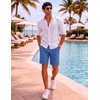 image:imageCOOFANDY Mens Casual Shorts 9 Flat Front Elastic Waist Linen Dress Shorts Lightweight Summer Outfits with PocketsBlue