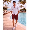 image:imageCOOFANDY Mens Casual Shorts 9 Flat Front Elastic Waist Linen Dress Shorts Lightweight Summer Outfits with PocketsMaroon